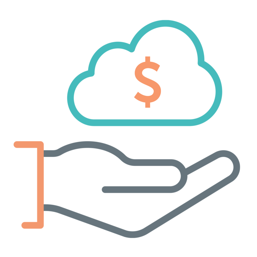 Icon of a hand holding a dollar sign in a cloud.