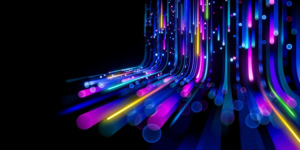 3d render of abstract colorful neon lines isolated on black background.