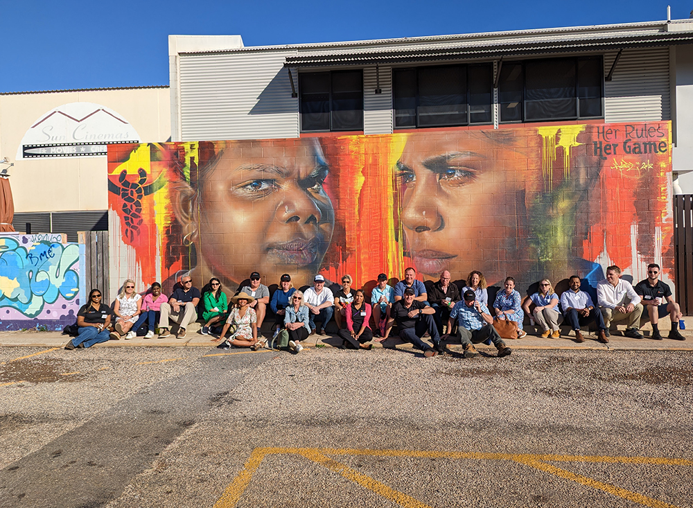 Jawun Executive Visit 2023 at the Her Rules Her Game Mural by artist Matt Adnate.
