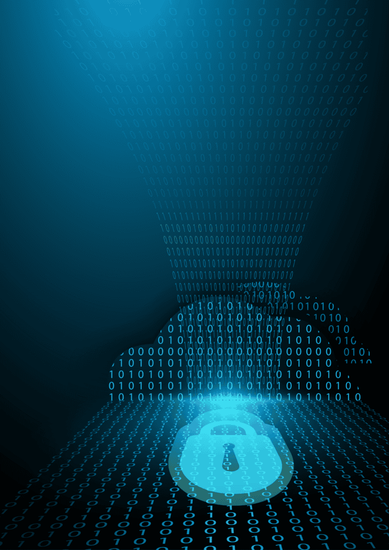 1s and 0s and cloud with padlock demonstrating private mobile network