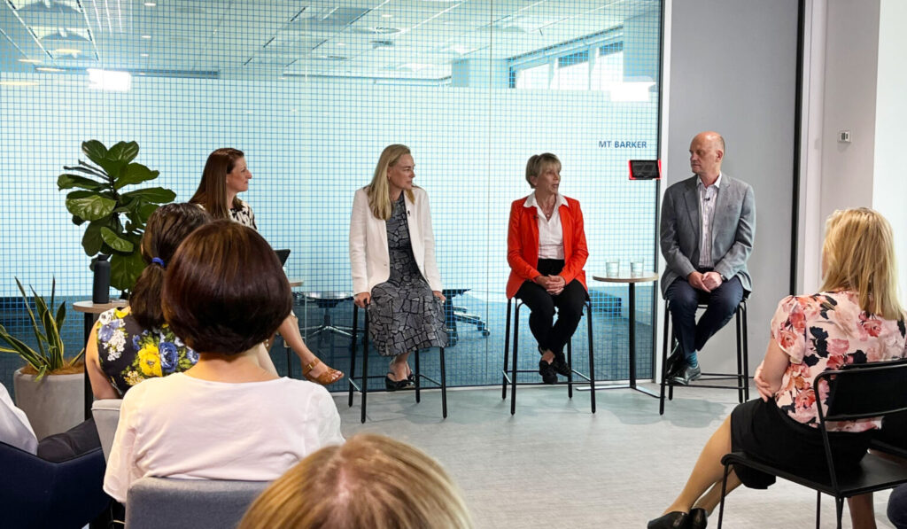 International Women's Day 2024 panel, left to right, Elyssa Rollinson, Christy Boyce, Dr Adelle Howse, Peter Lambourne