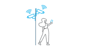 Security connected cameras at an event or stadium line drawing