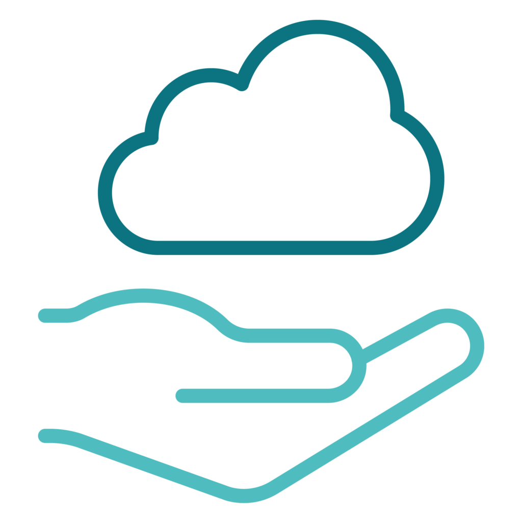 Line outline icon of hand with cloud above